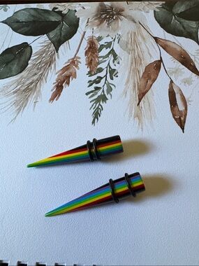 Rainbow Plastic Ear Stretch Gauge Plugs Pair - 00g